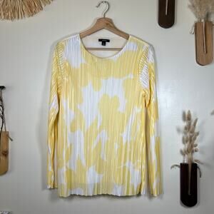 Women's Medium Alfani Pleated Floral-Print Yellow and White Blouse